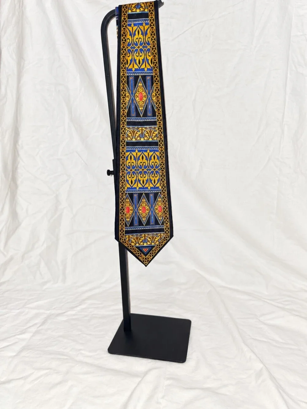 Enrico Venturi Made in Italy 100% Silk Blue Gold Baroque Geometric Tie